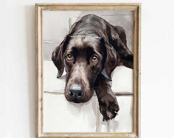 Black Labrador Dog Art Print – Watercolor Style Pet Wall Art, Modern Animal Illustration, Unique Handmade Decor