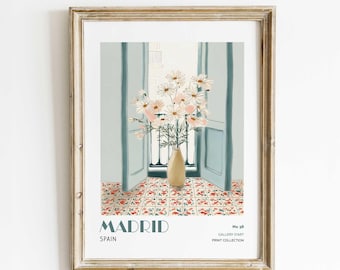 Madrid Printable Wall Art | Floral Vase in Window Digital Poster, Soft Botanical Art Print, Spain Downloadable Print, Madrid Home Decor