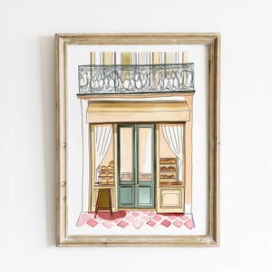 Paris Bakery Watercolor Print – French Patisserie Wall Art, European Street Scene, Unique Handmade Art, Kitchen or Café Decor