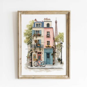 Paris Watercolor Art Print | Parisian Street Scene | Eiffel Tower Wall Art | French Café Illustration | Romantic Paris Decor | Travel Poster