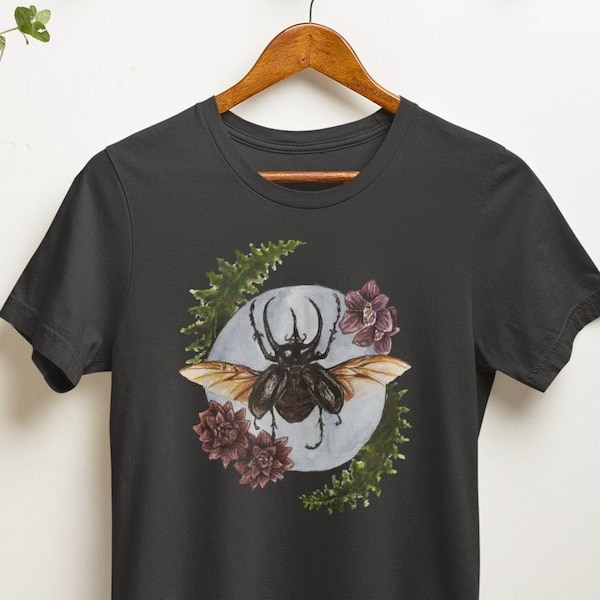 Nashornkäfer Shirt, süßes Käfer Shirt, Wildblumen Natur Shirt, Dynastinae Käfer Shirt, Cottagecore ästhetisches Shirt, hübsches Insekten T-Shirt