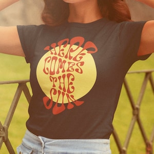 Here Comes The Sun Shirt, Unisex Retro 70's T-Shirt, Beatles Vintage Summer Shirt, Groovy Orange Tee, Comfy Visco Tee, Old School Funky Tee