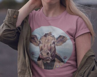 Akvarell ko-t-shirt, rolig bondgårdsdjur-t-shirt
