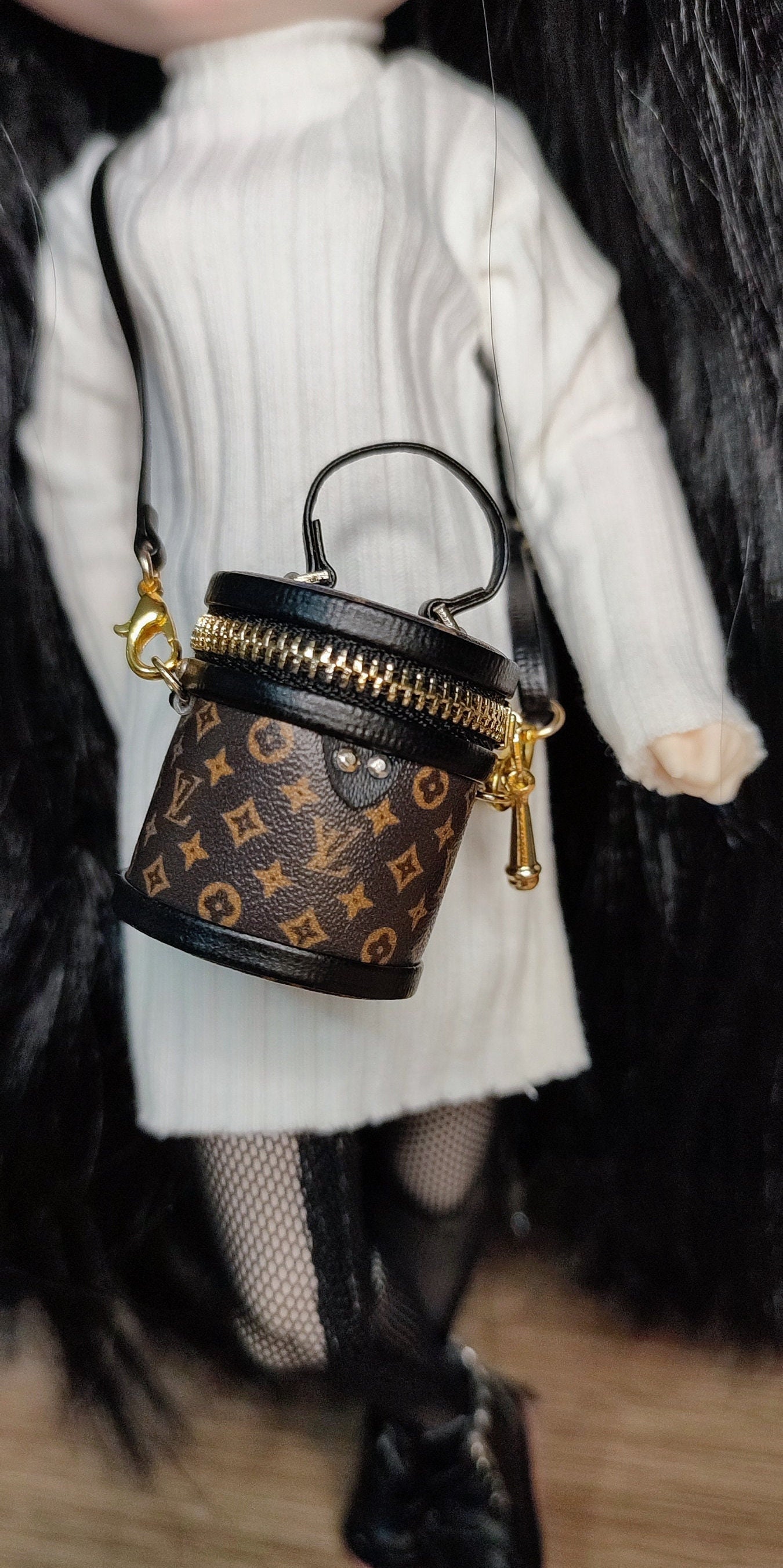 Dollhouse doll fashion accessory handbag designer purse Gucci Dior Hermes  Chanel Louis Vuitton —