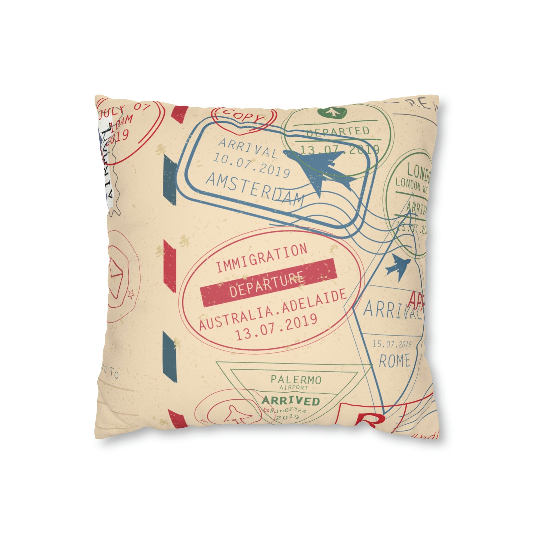 Travel Stamps Vintage Silk Scarf Pillows 28