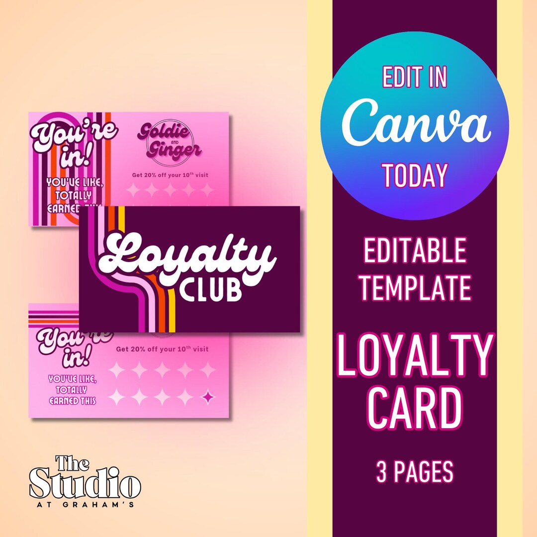 Loyalty Card Template | Editable Canva Punch Card, Bold & Colorful ...