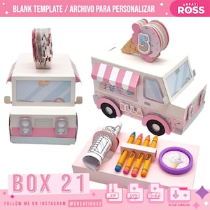 Box 21-Ice Cream Truck Box Playdoh i kredki, szablon pudełka, plik cyfrowy SVG lub Studio, pudełko upominkowe-Cricut i sylwetka