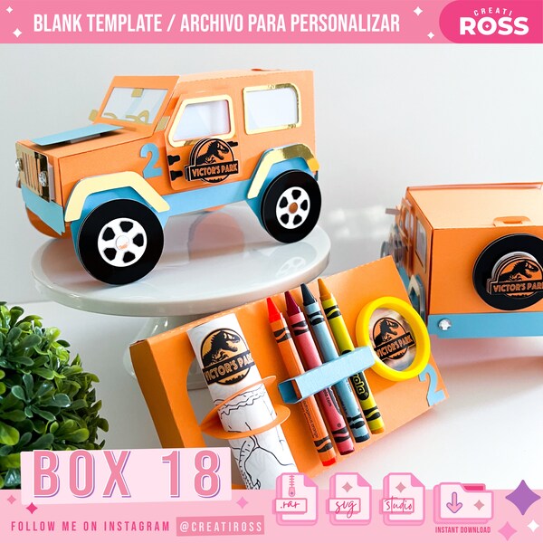 Box 18 - Jeep Safari box playdoh and crayons, Box Template, Digital File SVG or Studio, Favor Box - Cricut and Silhouette