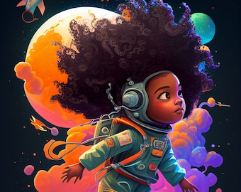 Black Astro Girl Print: Space Nursery Art (Digital Download)