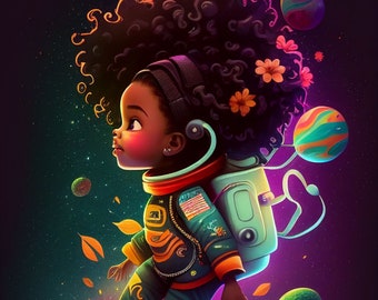 Black Astro Girl Print: Space Nursery Art (Digital Download)