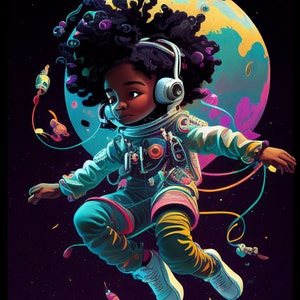 Black Astro Girl Print: Space Nursery Art (Digital Download)
