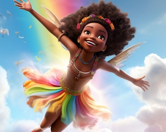 Black Fairy Print: Diverse Kidsroom Decor (PNG)