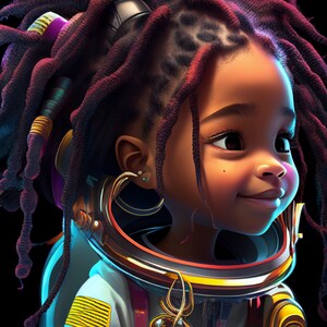 Set med konsttryck av astroflicka: Svart astronaut, barnrum (digital nedladdning)