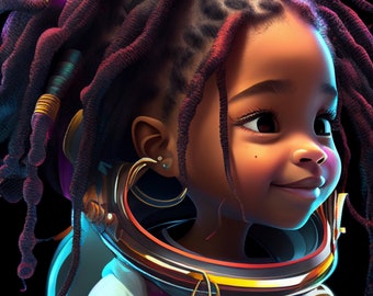 Set of 4 | Black Astro Girl | Space Art for Kids | Astronaut Girl | Space-Themed Deco | Girls Nursery | Printable Digital Download