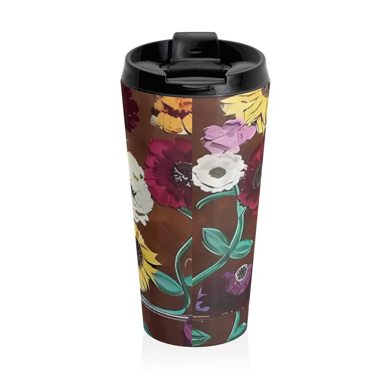 back view of surprise piano floral design on eras travel mug
