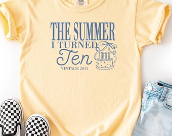 10th Birthday Shirt, Comfort Colors Summer I Turned 10 Bday Party Tee, Custom Tenth Birthday Gift, Coastal Beach Summer Ten Preteen Birthday
