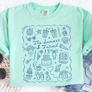 13th Birthday Shirt, Comfort Colors Summer I Turned Thirteen Bday Party Tee, Custom 13 Birthday Gift, Coastal Beach Summer Teen Birthday Top