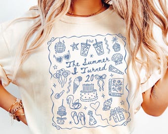 20th Birthday Shirt, Comfort Colors Summer I Turned 20 Bday Party Tee, Custom Twentieth Birthday Gift, Coastal Beach Summer Birthday Top