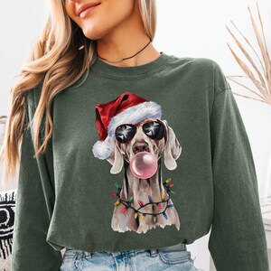 Santa Weimaraner Christmas Shirt, Comfort Colors Holiday Tee, Funny Xmas Dog Mom Top, Watercolor Bubblegum Pop Art Weimaraner Lover Gift