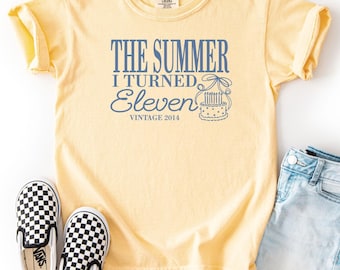 11th Birthday Shirt, Comfort Colors Summer I Turned 11 Bday Party Tee, Custom Eleventh Birthday Gift, Coastal Beach Summer Preteen Birthday
