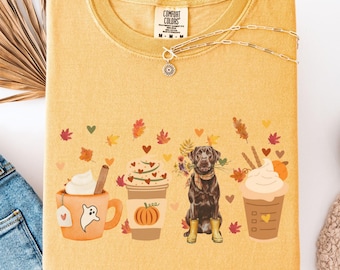 Fall Coffee Chocolate Lab Shirt, Comfort Color Labrador Halloween Pumpkin Tee, Spooky Season Lab Lover Gift, Cozy Autumn Lab Dog Mom Top