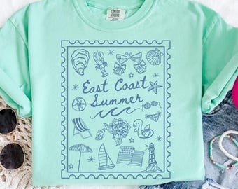 East Coast Summer Shirt, Comfort Colors Coquette Seashell Tee, Vintage Americana Coastal Beach Top, New England Shellfish Best Friend Gift