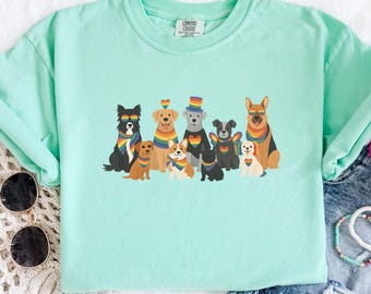 Funny Pride Dogs Shirt, Comfort Colors Pride Parade Tshirt, Fruity Dog Lover Gift, Gay LGBTQ Rainbow Top, Trans Ally Queer Friend Crewneck