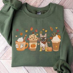 Fall Coffee French Bulldog Sweatshirt, Halloween Pumpkin Crewneck, Spooky Season Frenchie Lover Gift, Cozy Autumn Frenchie Dog Mom Sweater
