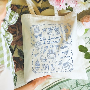 Custom 16th Birthday Tote Bag, Summer I Turned 16 Beach Bag, Pretty 16th Birthday Gift, Sweet 16 Best Friend Gift, Teen Bday Reusable Bag