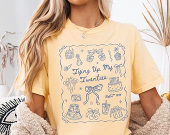 Tying Up My 20s 30th Birthday Shirt, Comfort Colors Dirty Thirty Bday Party Tee, Custom Thirtieth Birthday Gift, Coquette Bow RIP Twenties