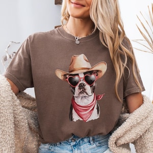 Funny Boston Terrier Western Shirt, Comfort Color Boston Cowboy Hat Tee, Country Boston Terrier Lover Gift, Boston Dog Wild West Teacher Tee