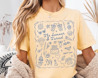 10th Birthday Shirt, Comfort Colors Summer I Turned 10 Bday Party Tee, Custom Tenth Birthday Gift, Coastal Beach Summer Preteen Birthday Top