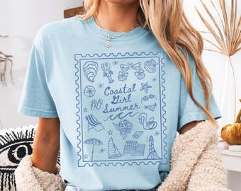 Coastal Girl Summer Shirt, Comfort Colors Coquette Seashell Tee, East Coast Summer Tshirt, Vintage Americana Beach Bow Top, New England Gift