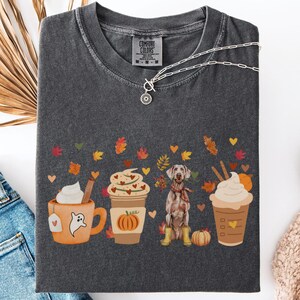 Fall Coffee Weimaraner Dog Shirt, Comfort Colors Halloween Pumpkin Tee, Spooky Season Weimaraner Lover Gift, Cozy Autumn Leaves Dog Mom Top
