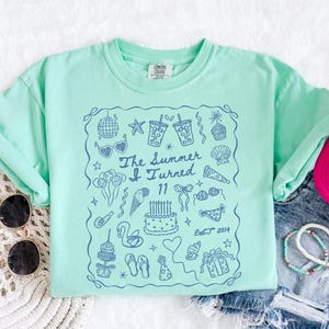 11th Birthday Shirt, Comfort Colors Summer I Turned 11 Bday Party Tee, Custom Eleventh Birthday Gift, Coastal Beach Summer Preteen Birthday
