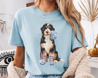 Floral Bernedoodle Shirt, Comfort Colors Bernedoodle Toile Tee, Bernedoodle Lover Gift, Coquette Bernedoodle Teacher Top, Dog Mom Mother Day