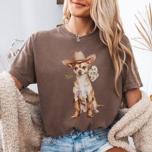 Floral Chihuahua Western Shirt, Comfort Color Chihuahua Cowboy Hat Tee, Country Chihuahua Lover Gift, Wild West Teacher Dog Mom TShirt