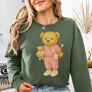 Pediatric Dental Hygienist Teddy Bear Sweatshirt, Preppy Peds Dental Assistant Crewneck, Classic Chic RDH Sweater, Dentist Office Staff Gift