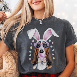 Funny Basset Hound Easter Bunny Shirt, Comfort Colors Spring Rabbit Basset Tee, Watercolor Basset Lover Gift, Coquette Basset Dog Crewneck