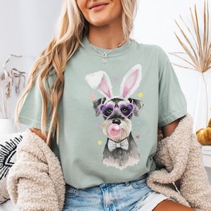 Funny Schnauzer Easter Bunny Shirt, Comfort Colors Spring Schnauzer Tee, Watercolor Schnauzer Lover Gift, Coquette Schnauzer Dog Crewneck