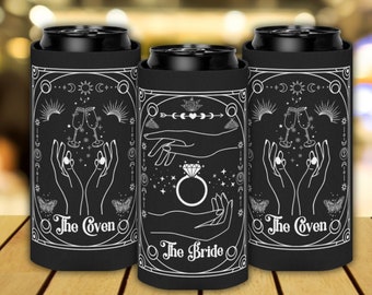 Tarot Bride Coven Slim Can Cooler Custom Bridesmaid Proposal Gift Spooky Witchy Bachelorette Favor Skinny Beer Cozies Beer Hugger Soda Cozy