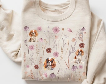Floral Cavalier King Charles Spaniel Sweatshirt, Cavvy Dog Mom Birthday, Pressed Flower Cav Crewneck, Spani Sweater, New Cavalier Owner Gift