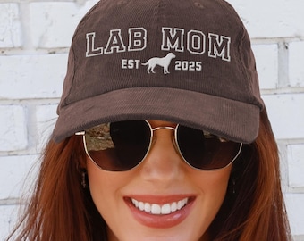 Lab Dog Mom Corduroy Embroidered Hat, Custom Labrador Dog Dad Cap, Lab Dog Lover Gift, Dog Mom Gift, Embroidery Pet Owner Birthday Gift