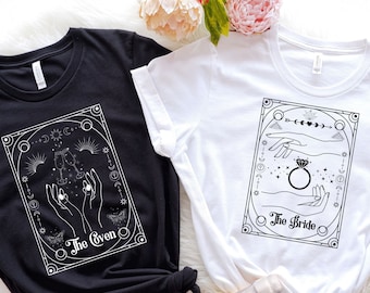 Celestial Tarot Card Bachelorette Shirts, Spooky Witchy Wedding Party, Halloween Salem Bach Party, Mystical Zodiac Bride Tee, Boho Astrology