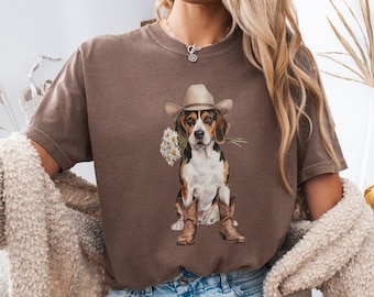 Floral Beagle Western Shirt, Comfort Color Beagle Cowboy Hat Tee, Country Beagle Lover Gift, Wild West Teacher Dog Mom TShirt