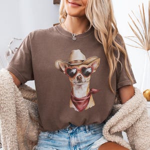 Funny Chihuahua Western Shirt, Comfort Color Chihuahua Cowboy Hat Tee, Country Chihuahua Lover Gift, Chihuahua Dog Wild West Teacher TShirt
