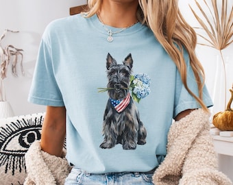 Patriotic Scottie 4th of July Shirt, Comfort Colors Independence Day Tee, American Flag Scottish Terrier Lover Gift, July Fourth Dog Mom Top