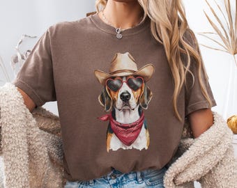 Funny Beagle Western Shirt, Comfort Color Beagle Cowboy Hat Tee, Country Beagle Lover Gift, Sunglasses Beagle Dog Wild West Teacher TShirt