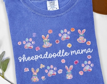 Cute Sheepadoodle Easter Bunny Shirt, Comfort Colors Spring Sheepadoodle Tee, Sheepadoodle Lover Gift, Coquette Sheepadoodle Dog Crewneck