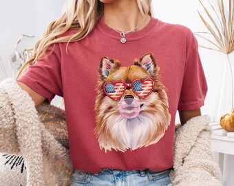 Patriotic Pomeranian 4th of July Shirt, Comfort Colors Independence Day Tee, American Flag Pom Pom Lover Gift, Memorial Day Veteran Dog Mom